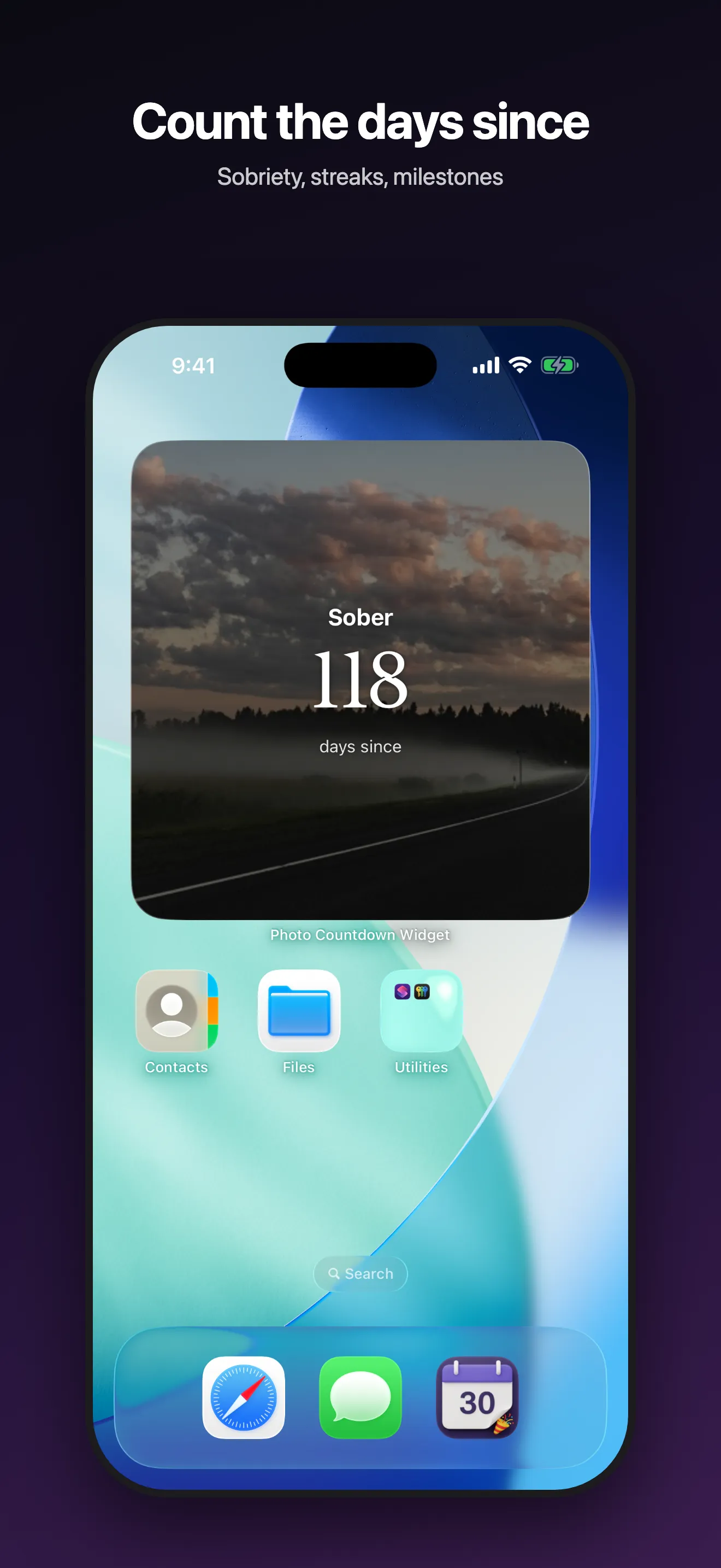 A widget counting the days since a date, for sobriety, streaks and milestones.