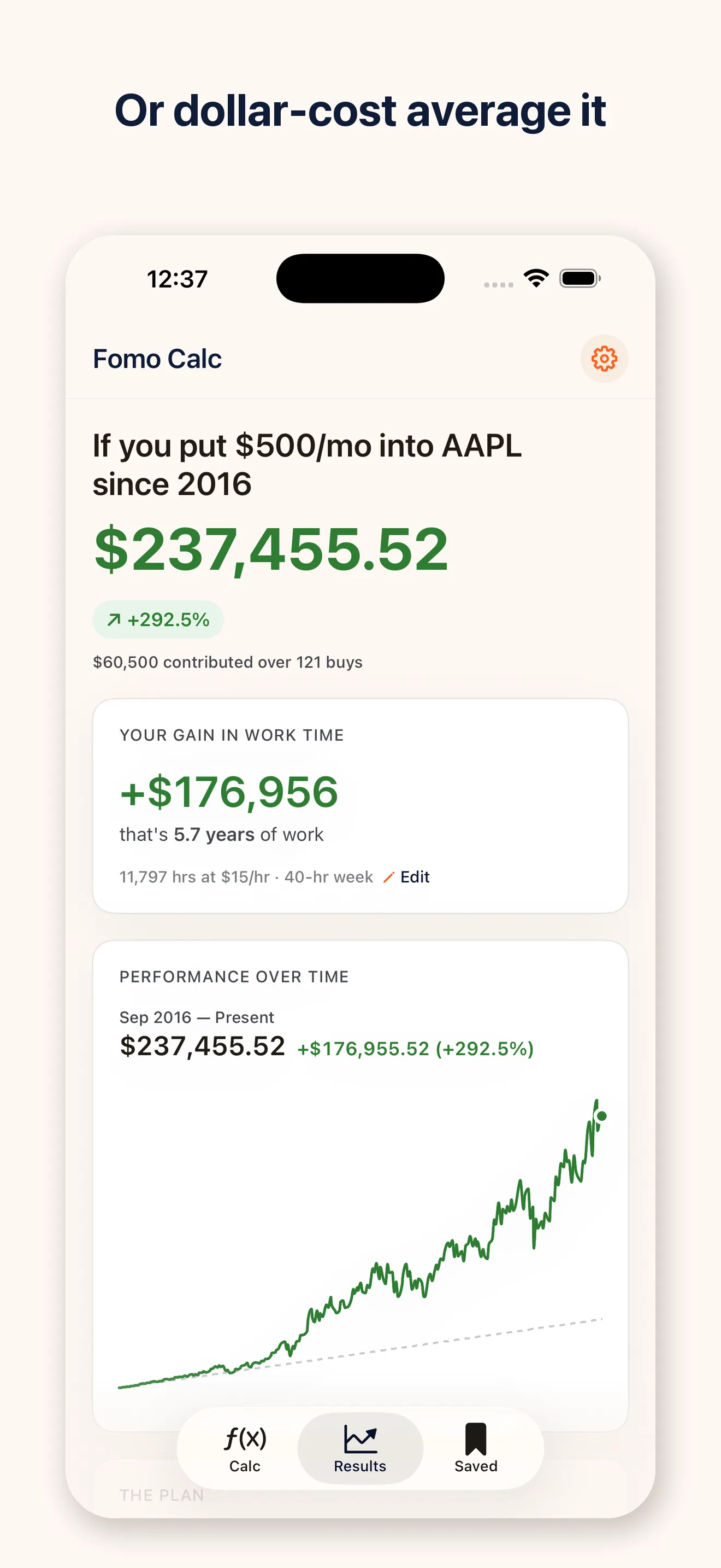 Dollar-cost averaging: a fixed amount bought every month, added up. Caption: Or dollar-cost average it.