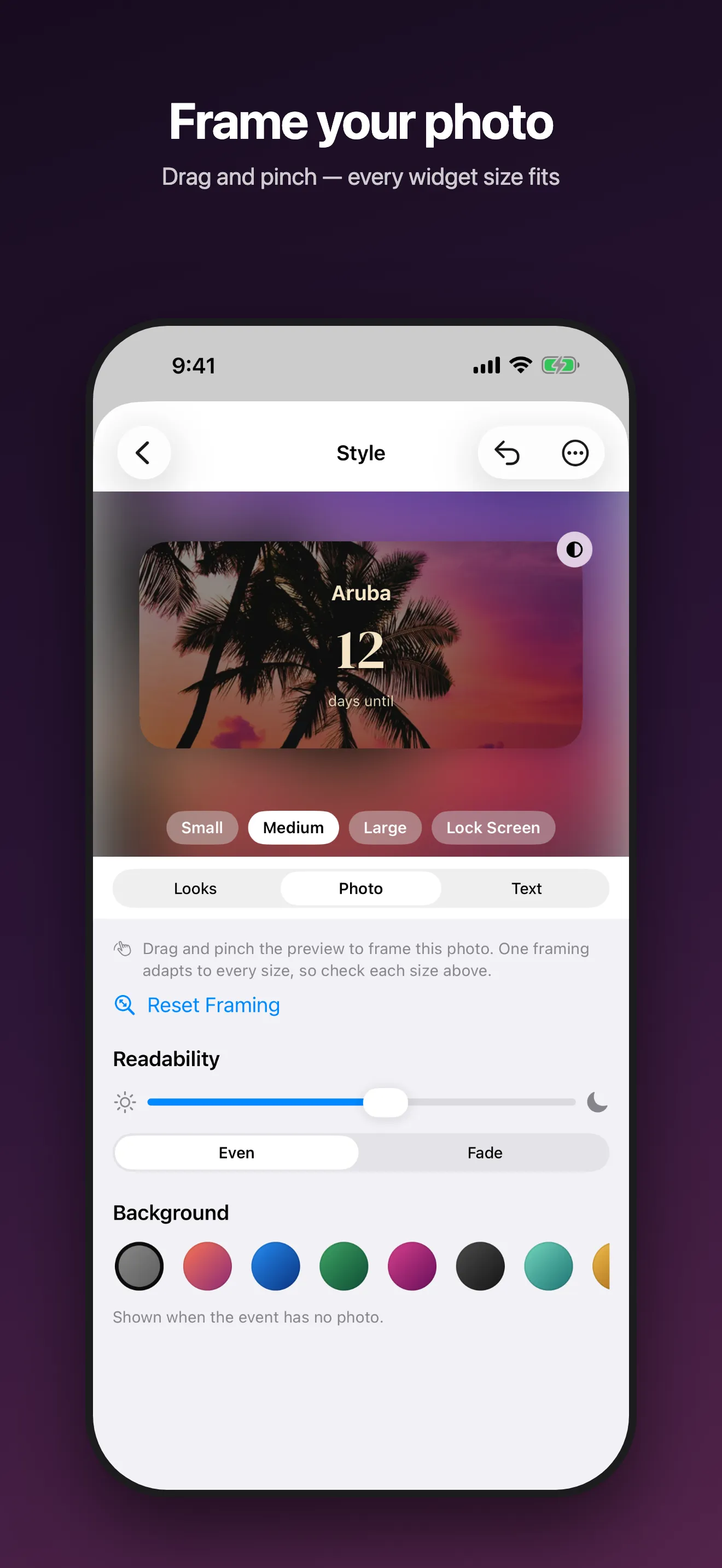 Framing a photo by dragging and pinching so it fits every widget size.